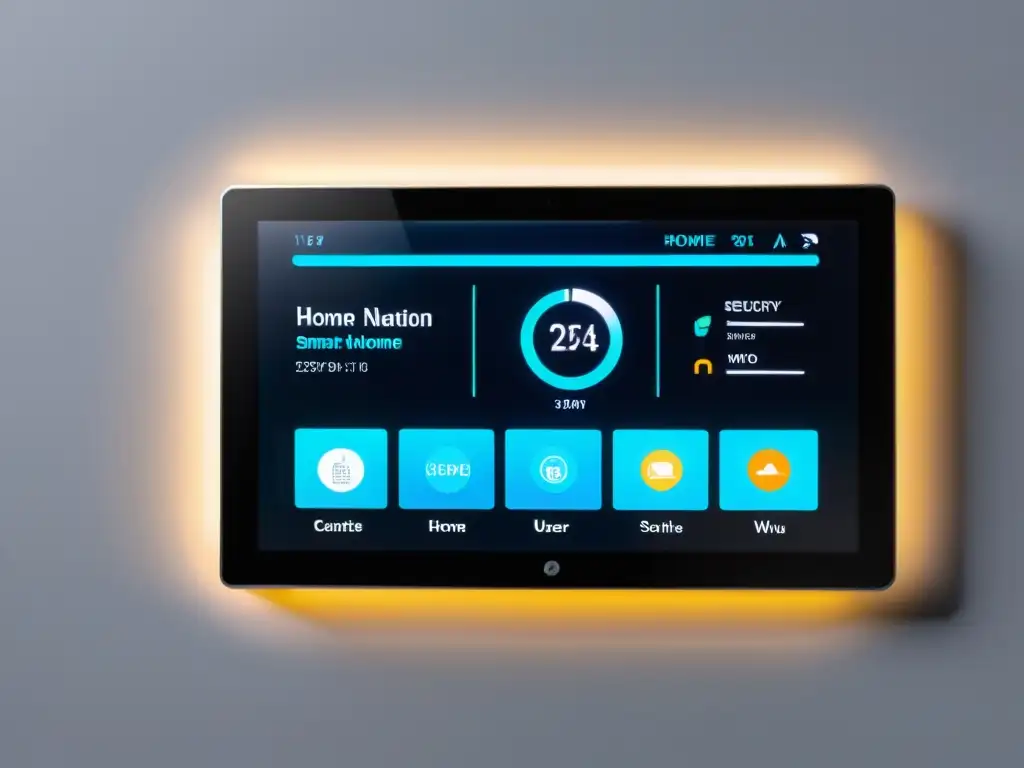 Panel de control domótico de alta tecnología con pantalla táctil futurista y opciones de automatización para el hogar