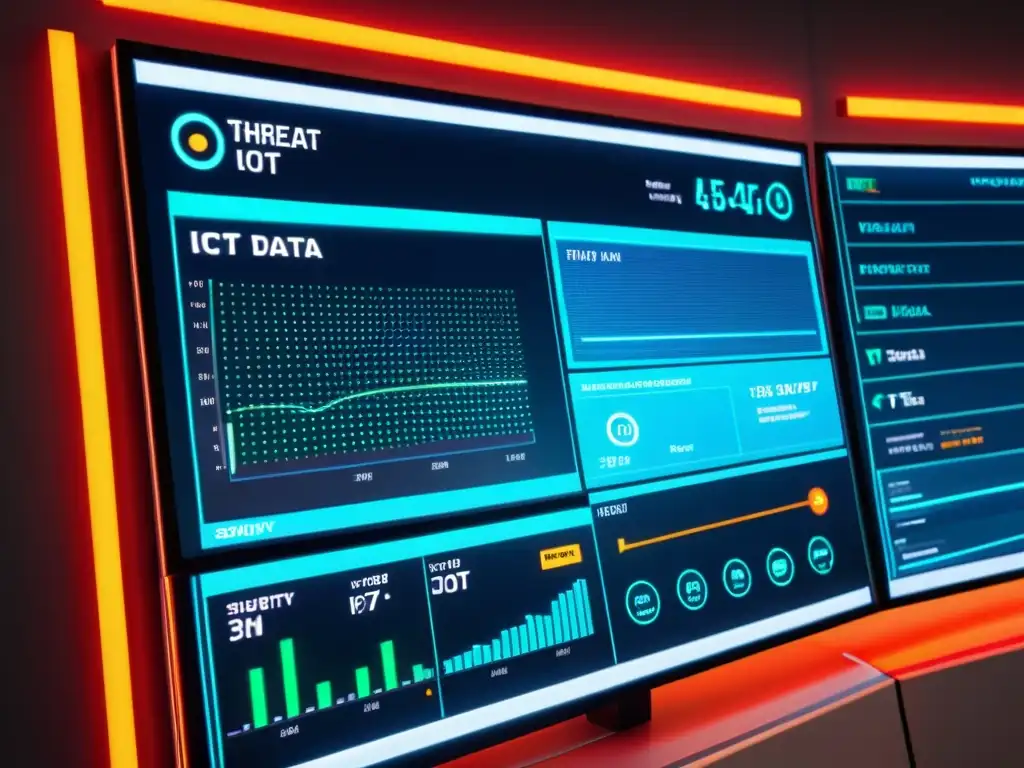 Panel de control futurista para redes de IoT con análisis de datos en tiempo real y alertas de seguridad