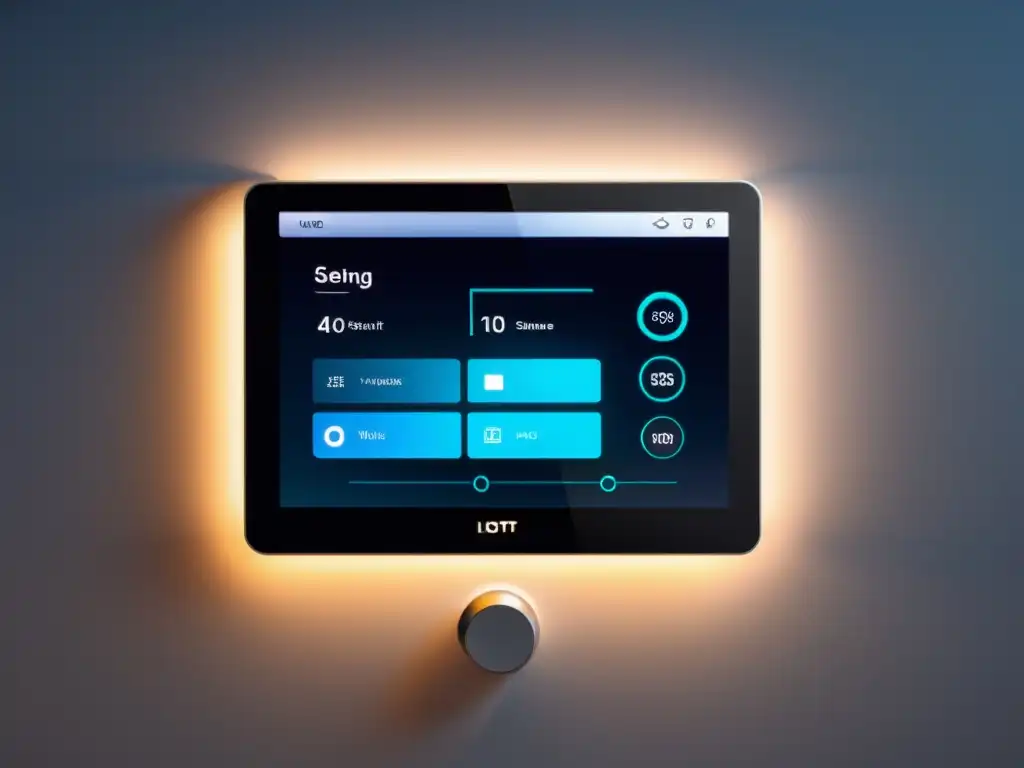 Panel de control inteligente en un hogar moderno, con dispositivos conectados y ambiente futurista