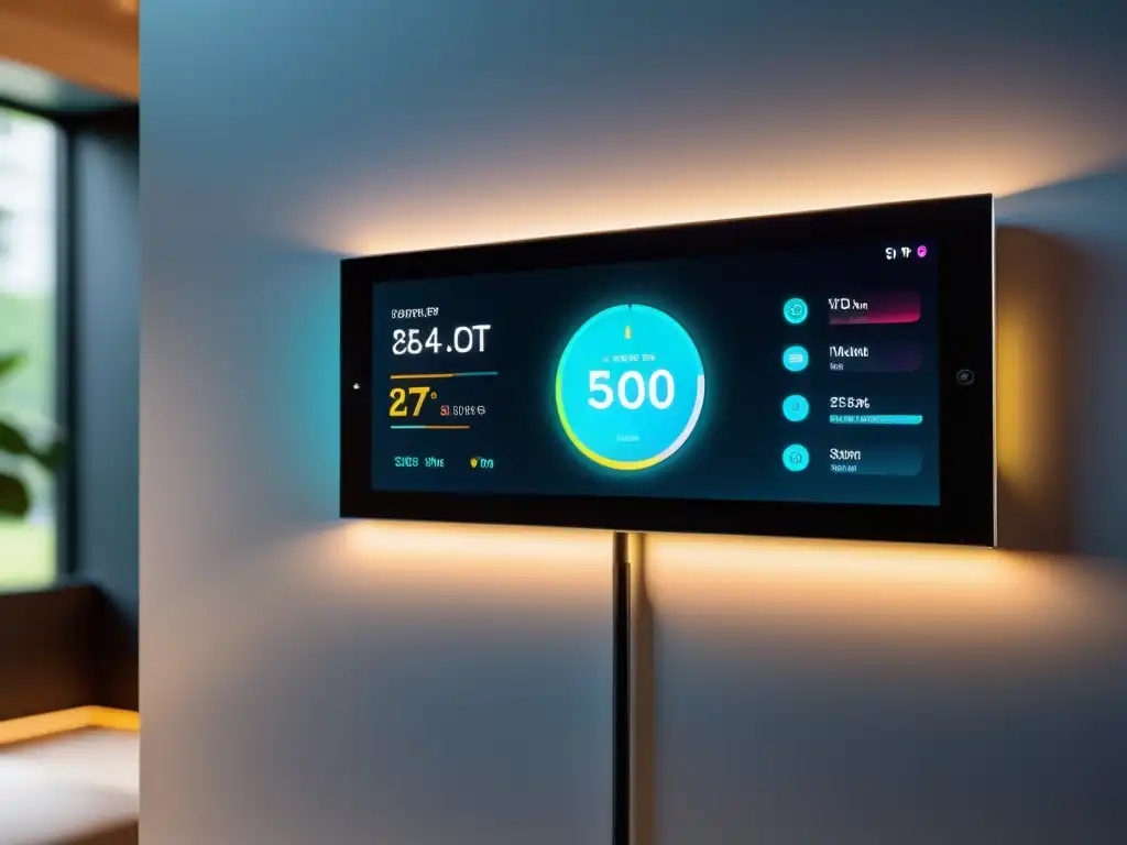 Panel de control inteligente en hogar moderno, mostrando visualizaciones de datos personalizados
