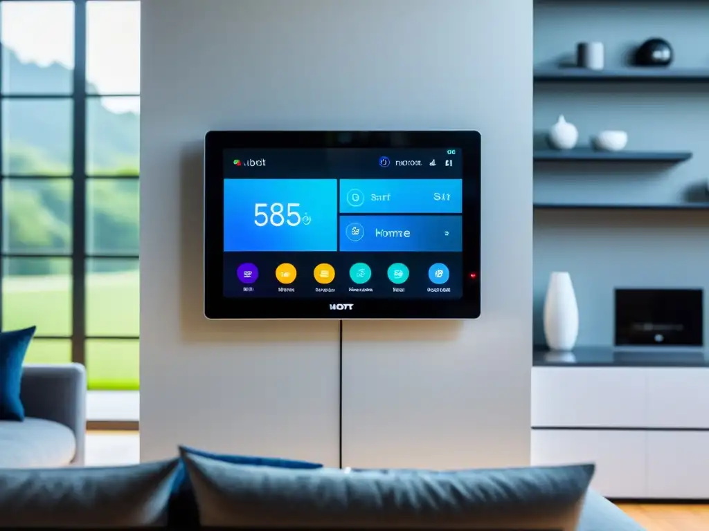 Un panel de control inteligente para el hogar, con diseño futurista y dispositivos interconectados