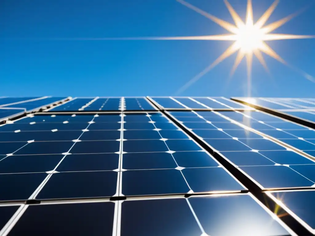Un panel solar futurista capturando la luz del sol en un cielo azul, reflejando innovaciones tecnológicas en energía renovable