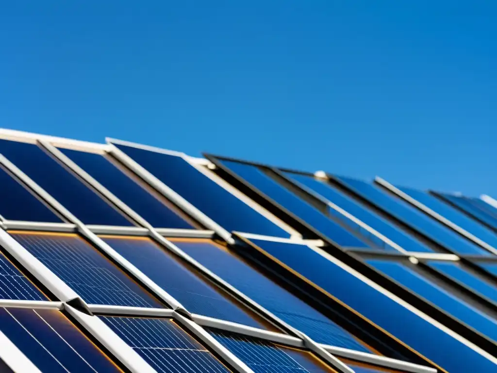 Panel solar moderno con avances nanotecnológicos, reflejando la luz del sol en un cielo azul claro