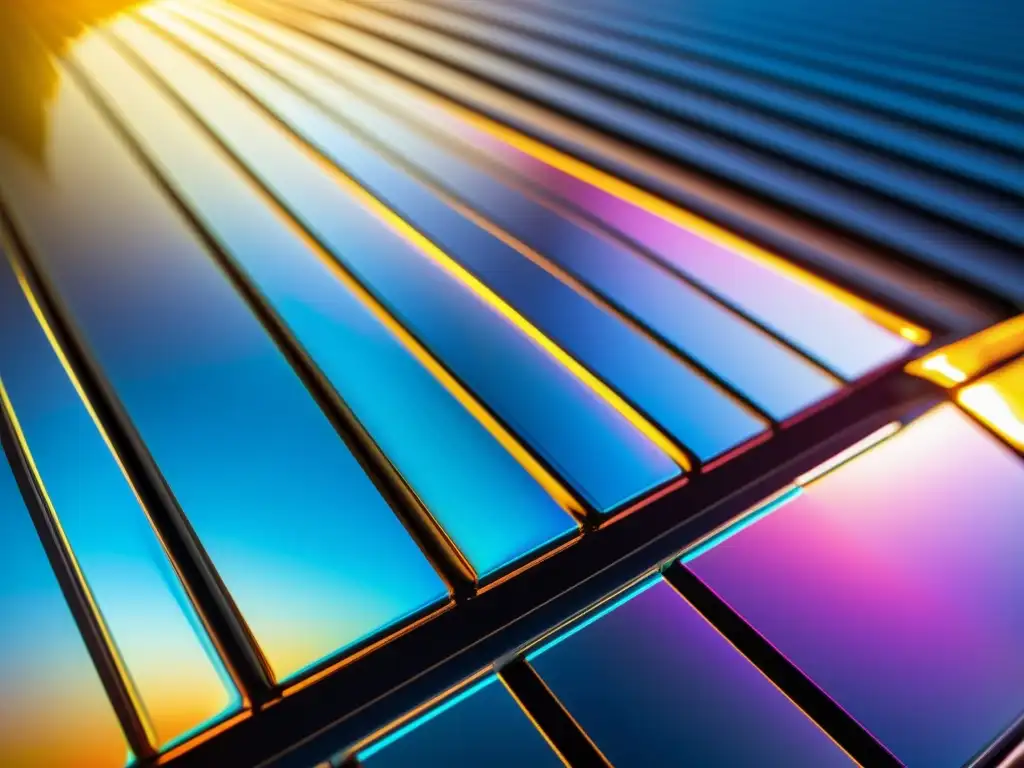 Paneles solares nanotecnológicos capturando la energía solar con precisión futurista en la ciudad