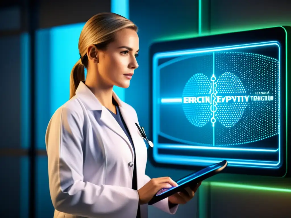 Un profesional de la salud utiliza tecnología de encriptación avanzada para proteger datos sensibles en salud