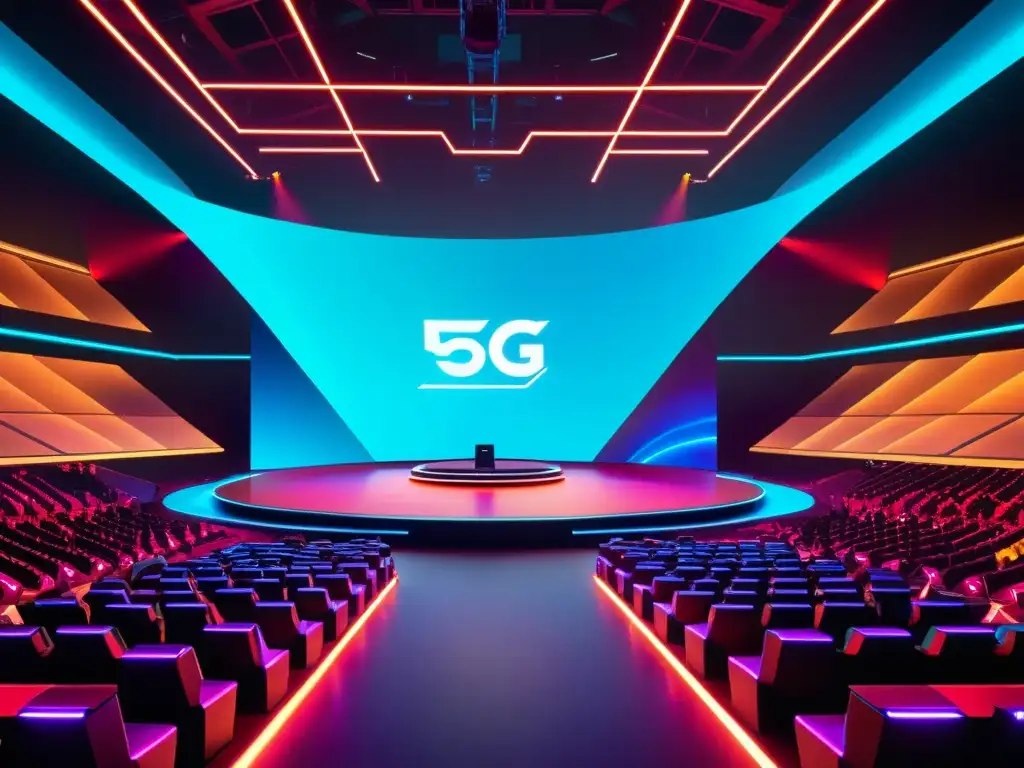 Profesionales de eSports compiten en una arena futurista con tecnología 5G, creando un impacto 5G en eSports gamers