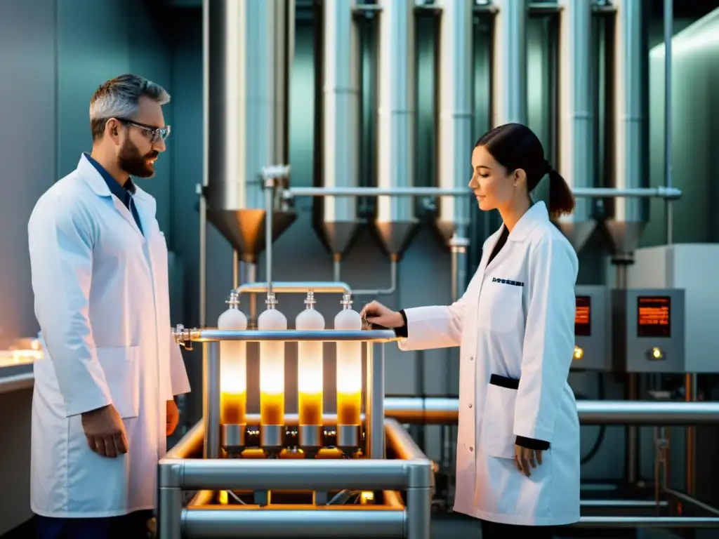 Un reactor de pirólisis de vanguardia con un diseño futurista, rodeado de ingenieros en batas blancas que monitorean el proceso con seriedad