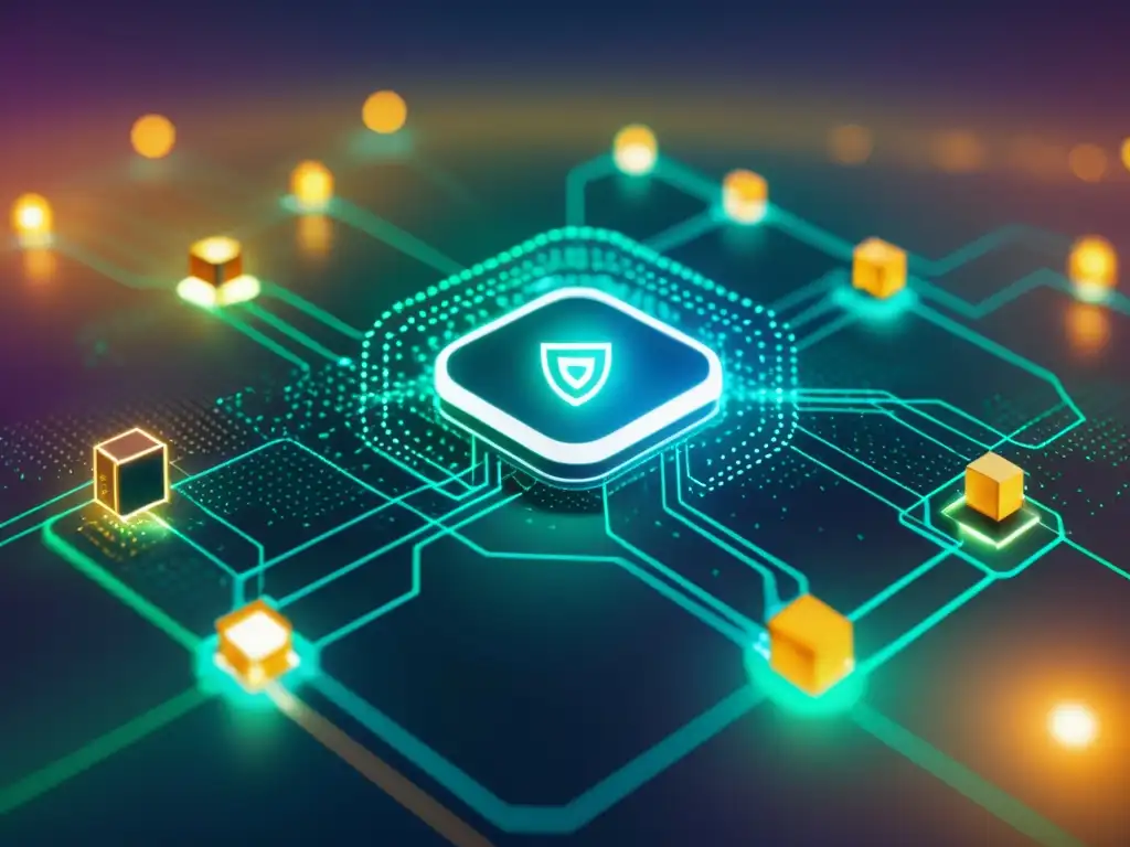 Interconexión futurista: Blockchain y IoT Red de dispositivos IoT conectados con tecnología blockchain, transmitiendo seguridad y eficiencia en la era digital