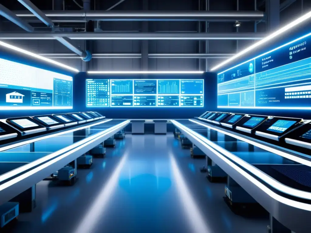 Red industrial futurista con IoT de alta tecnología Una red IoT industrial futurista con sensores, maquinaria y sistemas de control interconectados en un entorno de fábrica moderna