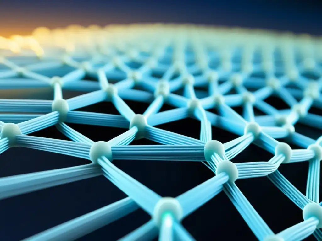Nanocables brillantes en estructura futurista Una red de nanocables brillantes bajo luz azul, simbolizando innovación en almacenamiento de energía con nanocables