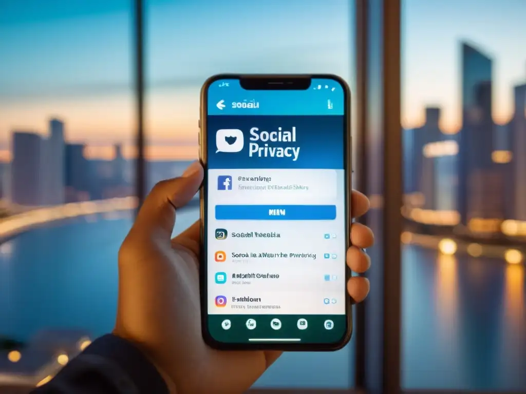 Navegando en redes sociales con cuidado para proteger datos personales en un entorno urbano moderno