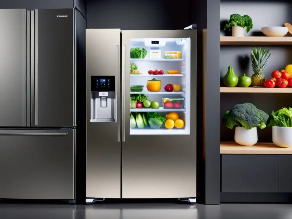 Refrigerador inteligente muestra lista de supermercado digital en cocina contemporánea