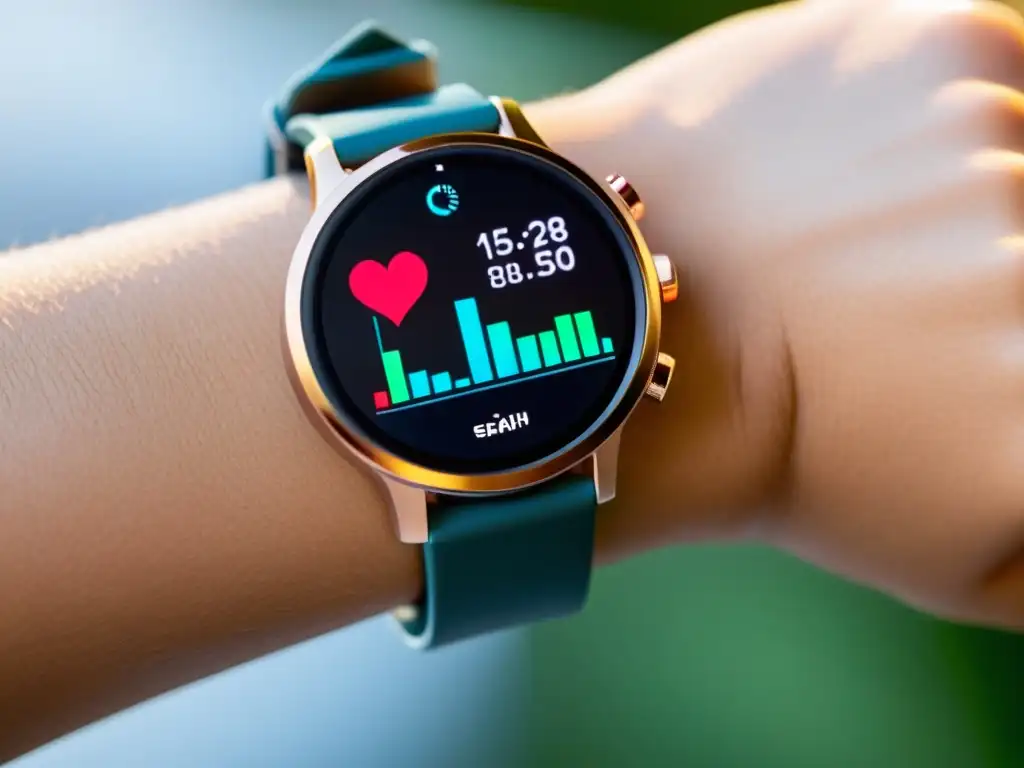 Un reloj inteligente moderno y elegante con pantalla de alta resolución y métricas de salud y actividad precisas