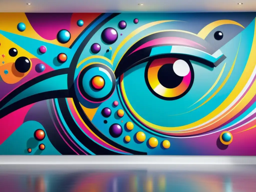 Un robot artista del futuro pinta un mural abstracto con colores vibrantes, fusionando arte y tecnología