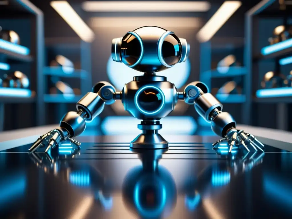 Nanorobot molecular manipula átomos en laboratorio futurista Un robot molecular futurista manipula átomos con precisión en un laboratorio de nanotecnología de vanguardia