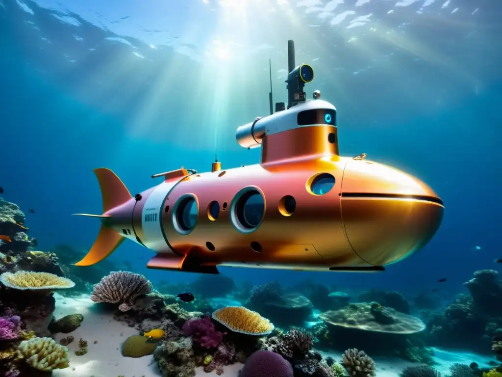 Un robot submarino para exploración oceánica captura la belleza de los arrecifes de coral y la vida marina en aguas cristalinas