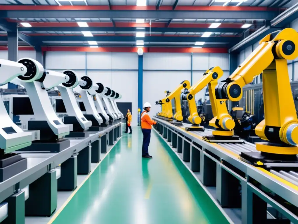 Robótica colaborativa en la industria manufacturera: Robots y trabajadores colaborando en una planta de producción moderna y dinámica