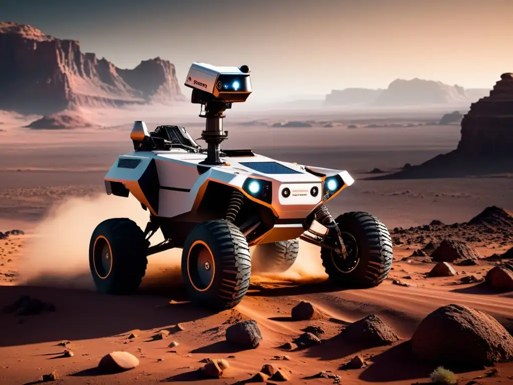 Robótico rover explorando planeta alienígena, desafíos tecnologías emergentes exploración autónoma