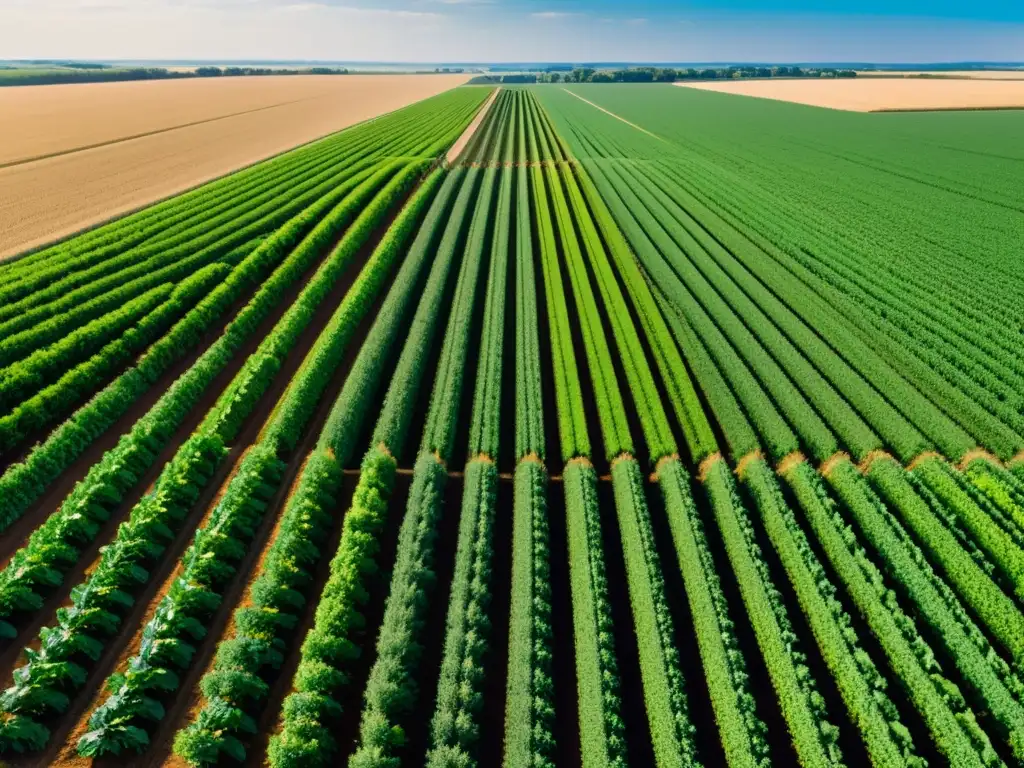 Robots en la agricultura a gran escala: campo tecnológico y sostenible con robots futuristas cuidando cultivos al sol