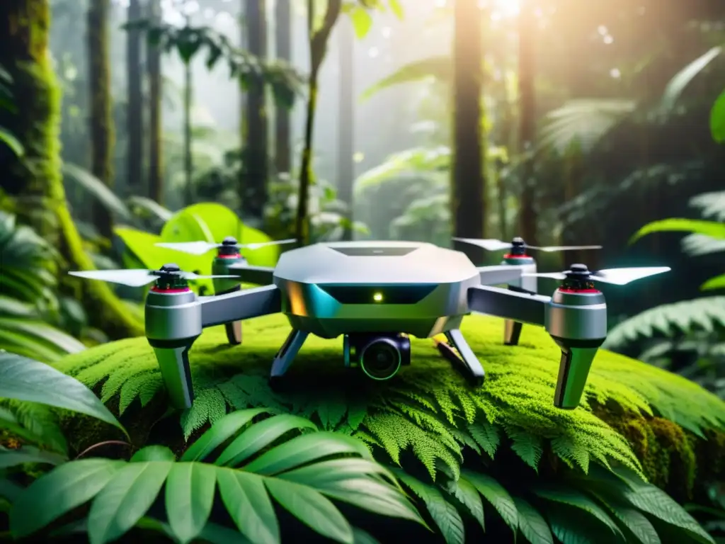 Robots para conservación de ecosistemas: Drones modernos monitorean y preservan una exuberante selva con tecnología avanzada