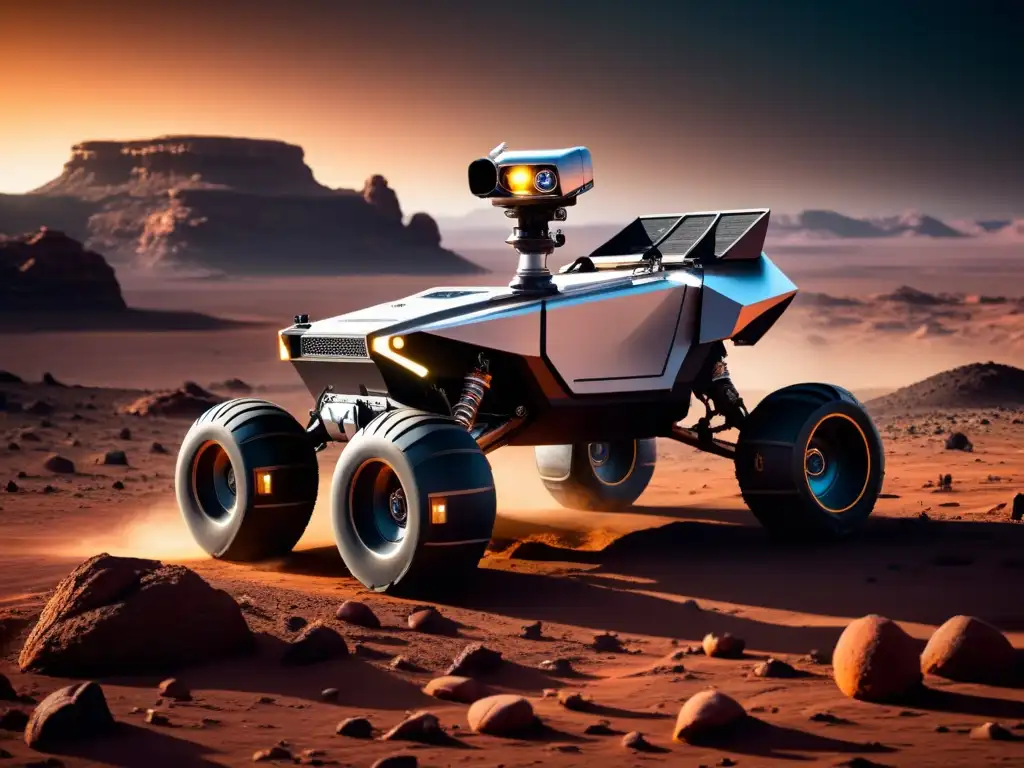 Un rover robótico moderno explorando terreno alienígena