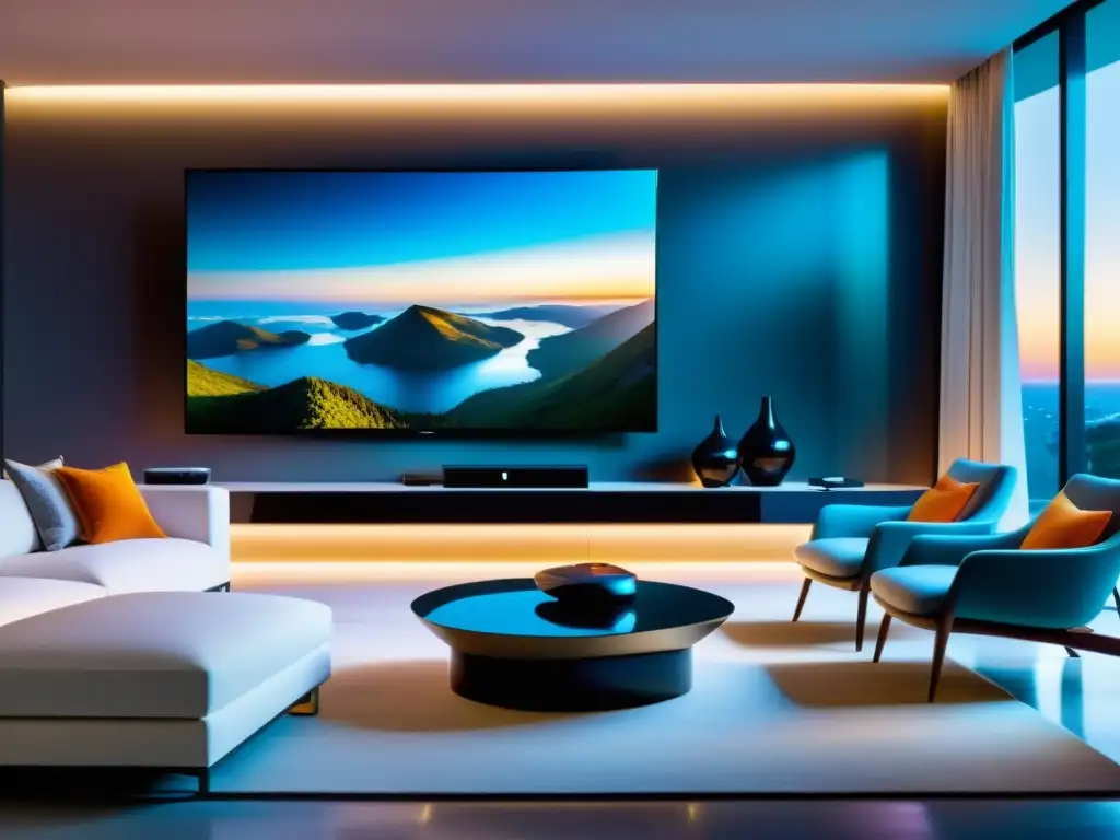 Un salón futurista con televisión de alta definición y revolución del streaming entretenimiento tecnologías emergentes en pantalla