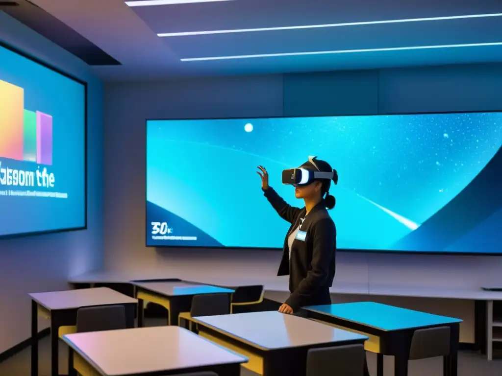 Salón del futuro con tecnología en la reinvención del aprendizaje: hologramas, pizarras digitales, realidad virtual, innovación educativa