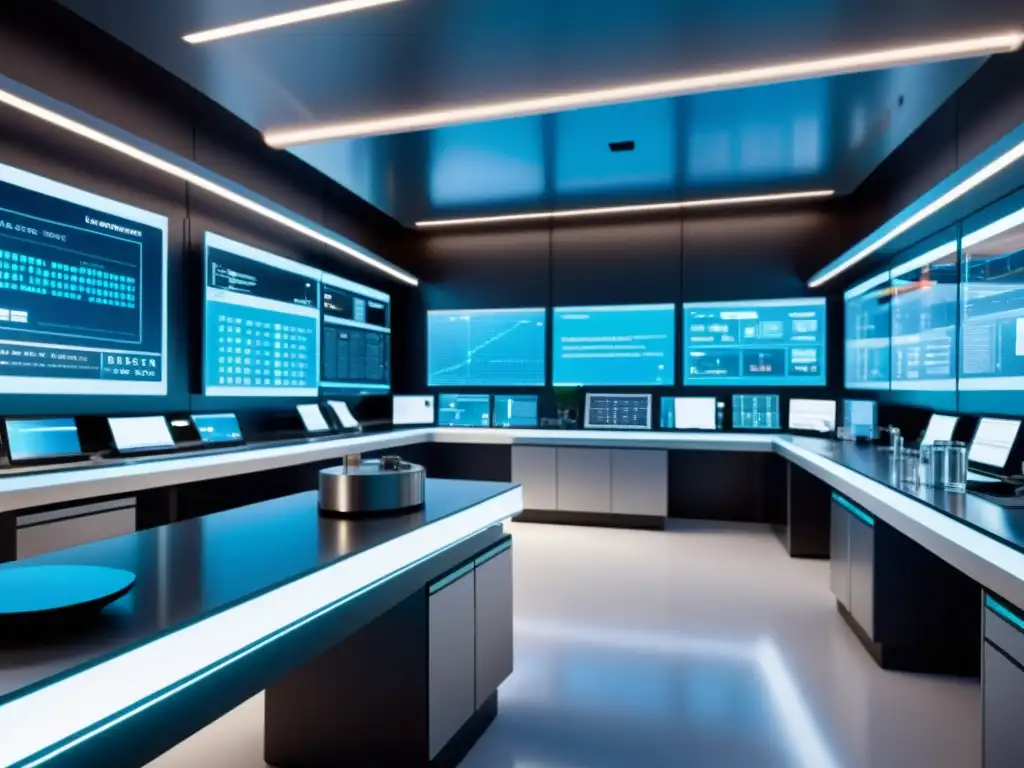 Simulación de laboratorio virtual: innovación científica Una simulación detallada de un laboratorio virtual de ciencia, mostrando innovación y valor de los laboratorios virtuales