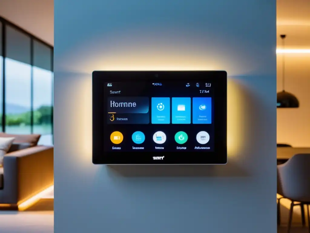 Un sistema de gestión eficiente de energía con IoT integrado en un hogar moderno y minimalista