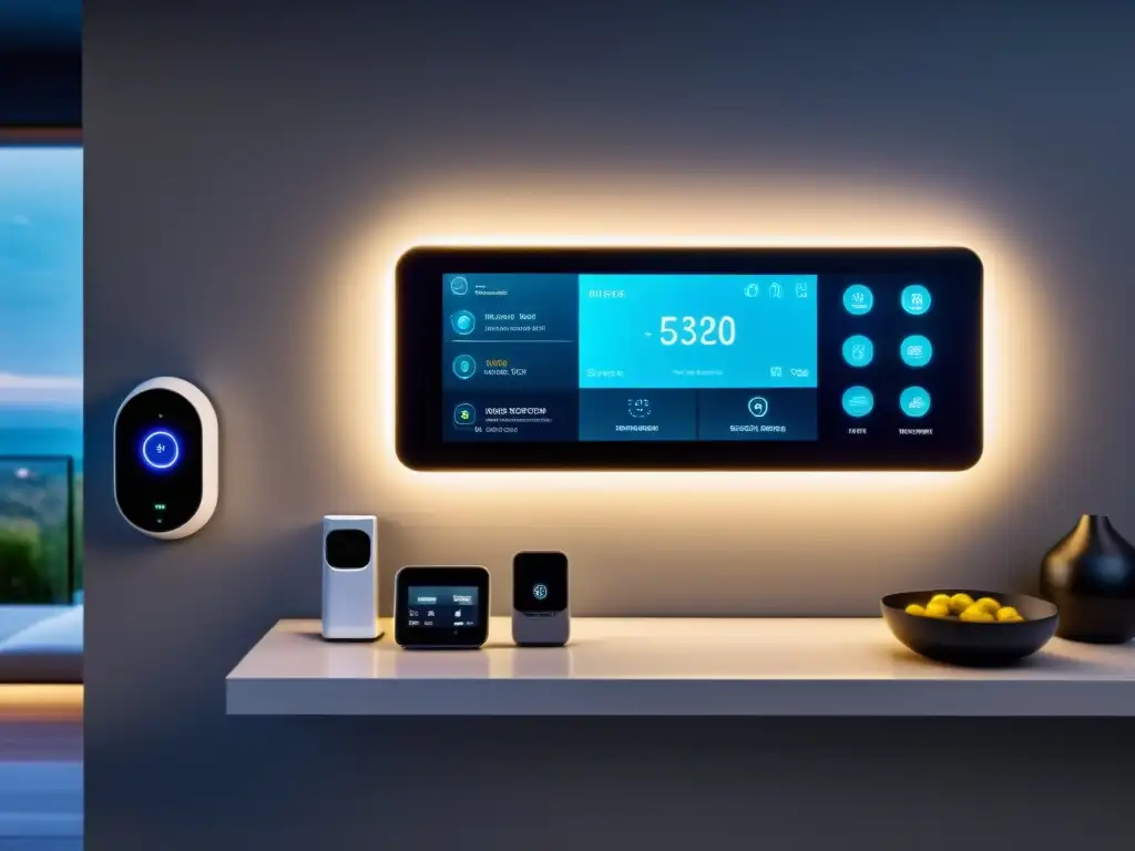 Un sistema de seguridad para casas inteligentes IoT con diseño futurista y tecnología de vanguardia, transmitiendo elegancia y tranquilidad