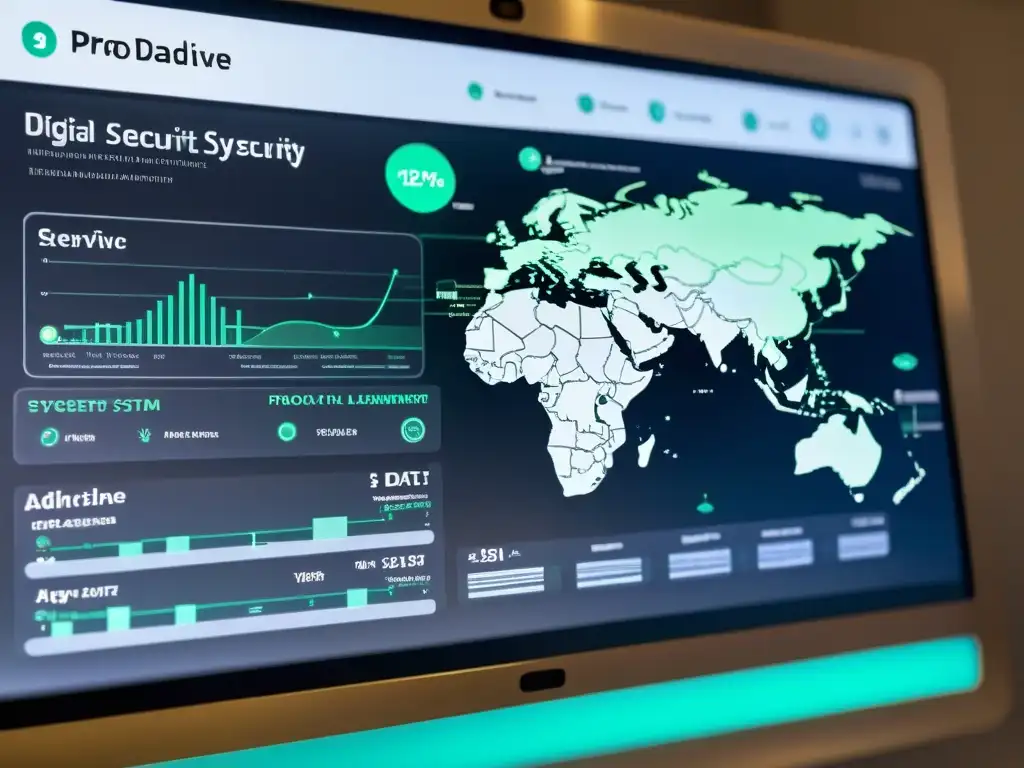 Un sistema de seguridad digital futurista con capacidades avanzadas de análisis predictivo para prevenir fugas de datos