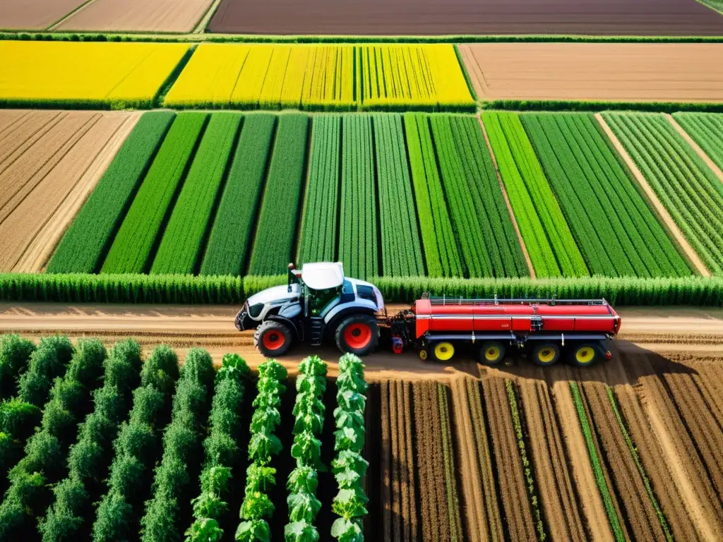 Sistemas autónomos de tecnología agrícola en acción en un campo moderno, mostrando innovación y eficiencia