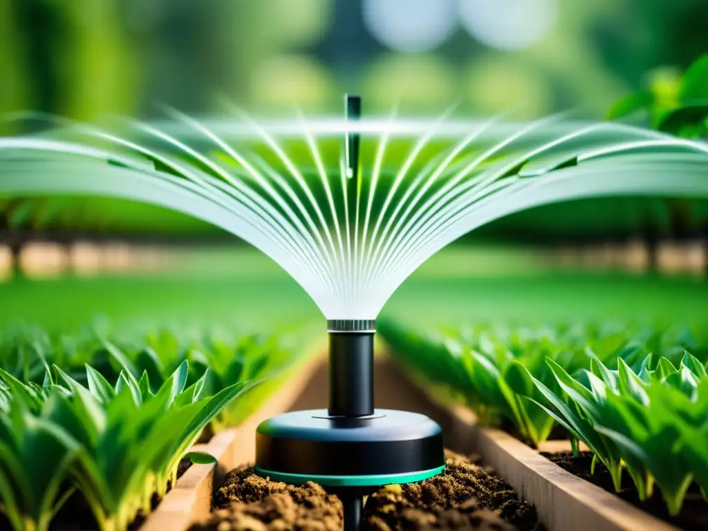 Sistemas de riego IoT eficientes integrando tecnología y naturaleza en jardín vibrante y sofisticado