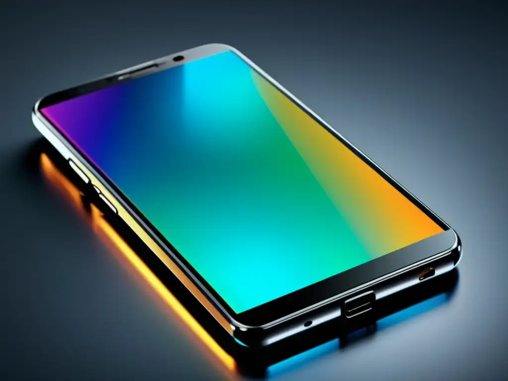 Smartphone futurista con nanomateriales dinámicos Un smartphone futurista con nanomateriales fotónicos para tecnologías emergentes, mostrando su innovadora pantalla transparente