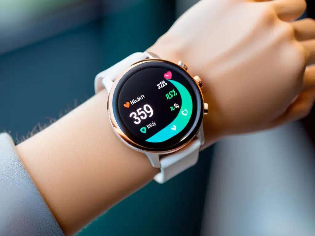 Un smartwatch moderno muestra datos de salud en un entorno futurista