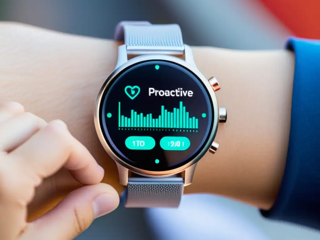 Un smartwatch moderno muestra datos de salud en su pantalla de alta resolución