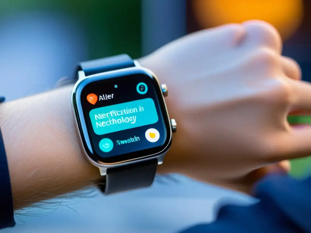 Smartwatch moderno con notificación en pantalla, simbolizando la privacidad en dispositivos wearables