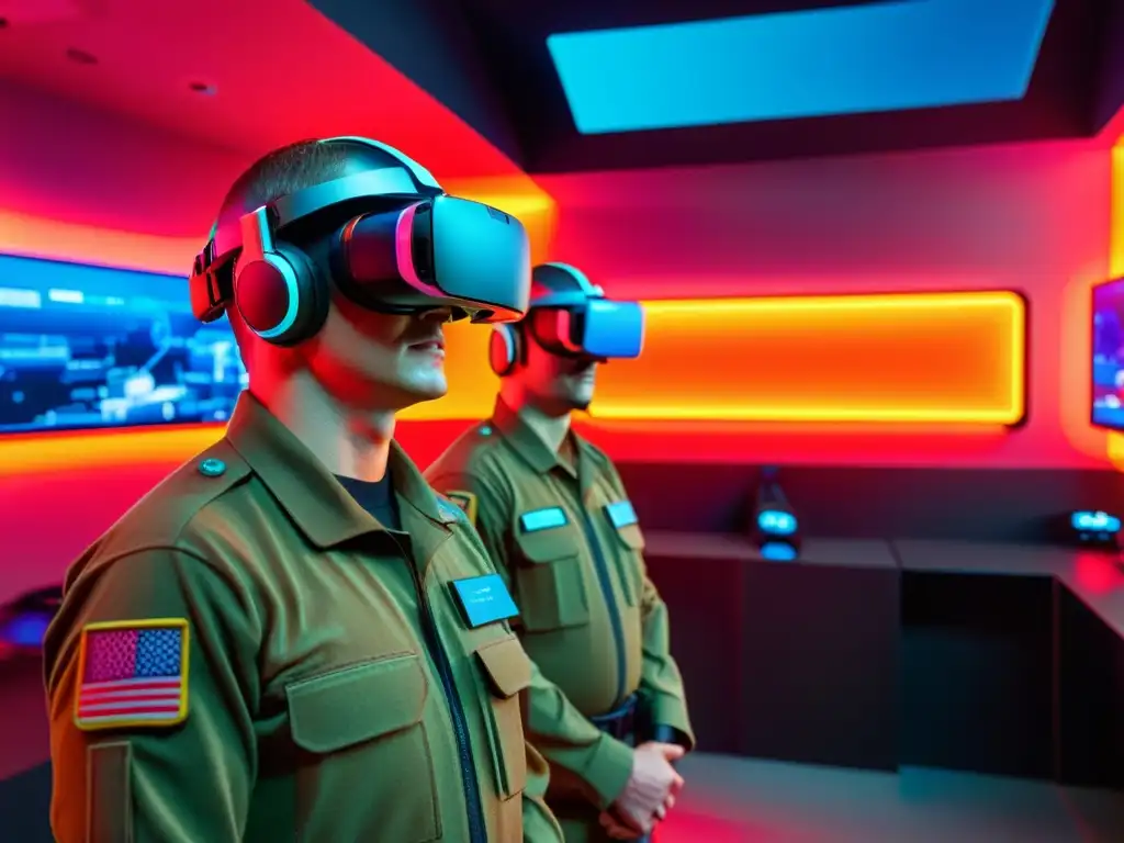 Soldados entrenan en un ambiente futurista de realidad virtual para ciberdefensa con tecnología de videojuegos