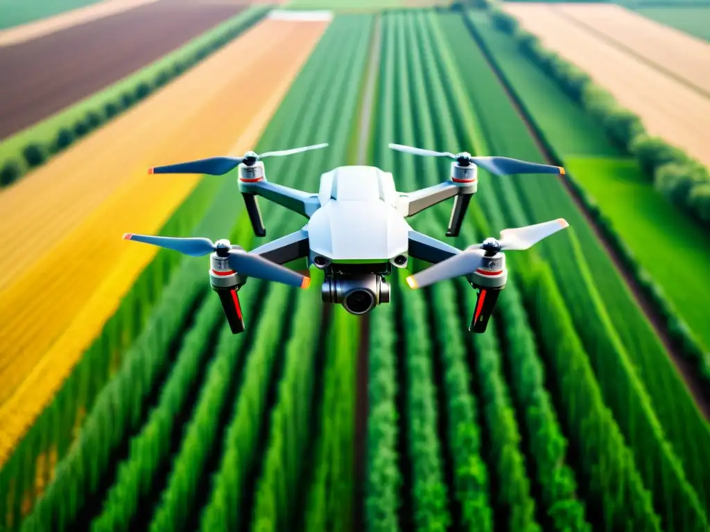 Dron agrícola de alta tecnología capturando datos en campo verde exuberante