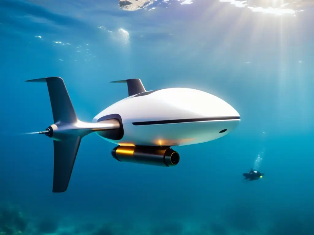 Tecnologías emergentes para combatir la contaminación oceánica con un drone futurista en aguas cristalinas