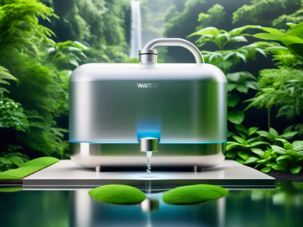 Tecnologías emergentes para una hidratación sostenible: sistema futurista de purificación de agua en entorno ecológico y armonioso