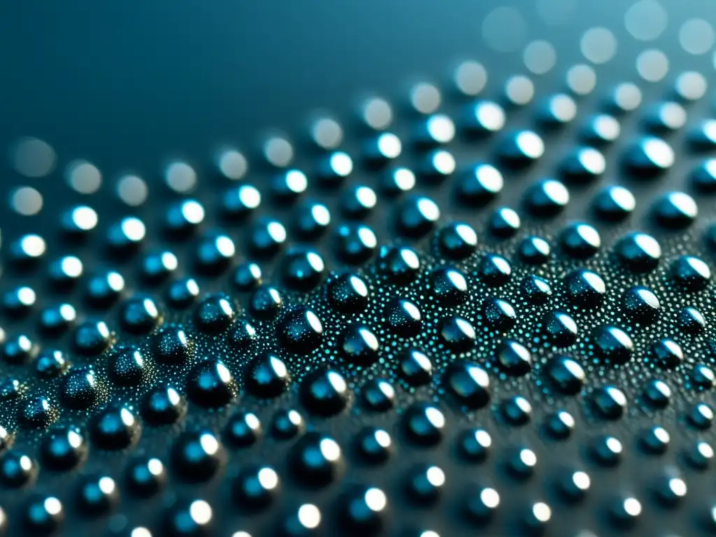 Tejido repelente al agua con nanotecnología: microestructuras impermeables Tejido repelente al agua con nanotecnología, muestra estructuras nanométricas que crean una barrera líquida