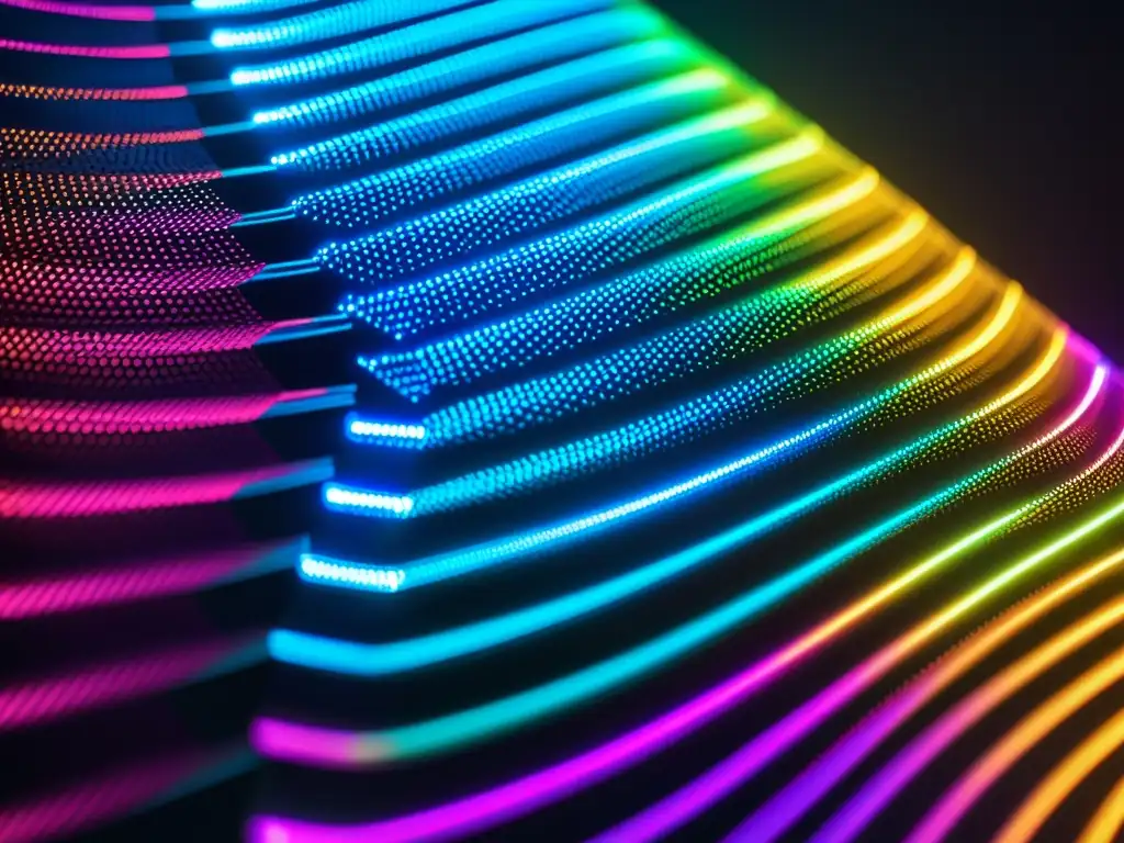 Tejido de tecnología textil para wearables en moda con luces LED, patrones intrincados y colores vibrantes