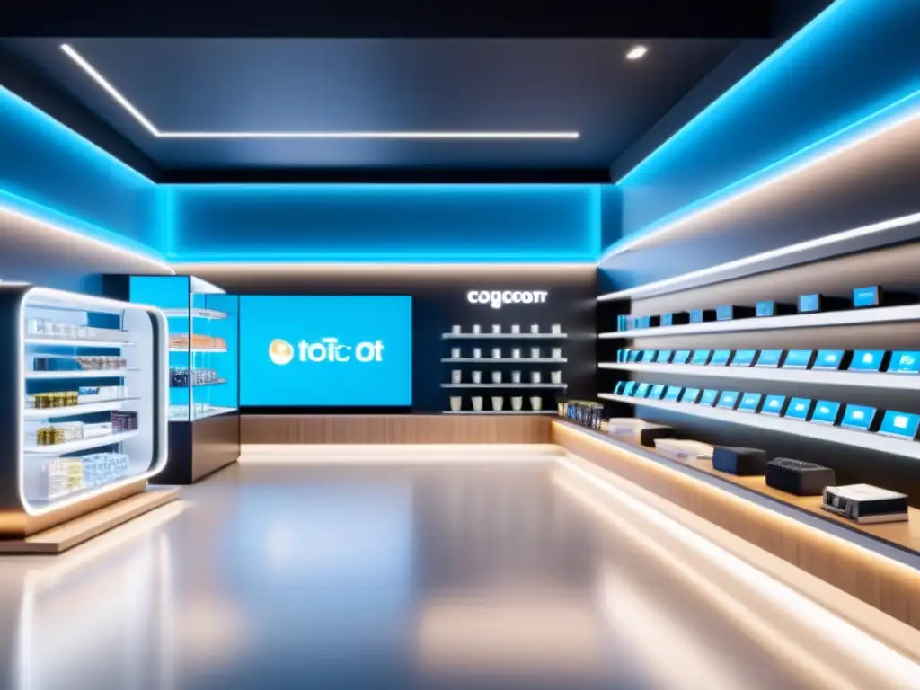 Una tienda futurista con diseño minimalista e integración de IoT en el retail