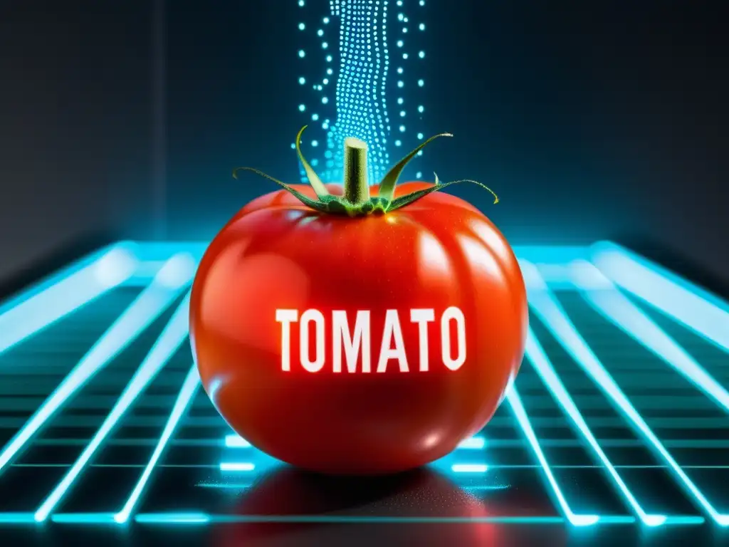 Tomate rojo escaneado con tecnología blockchain para seguridad alimentaria en el campo