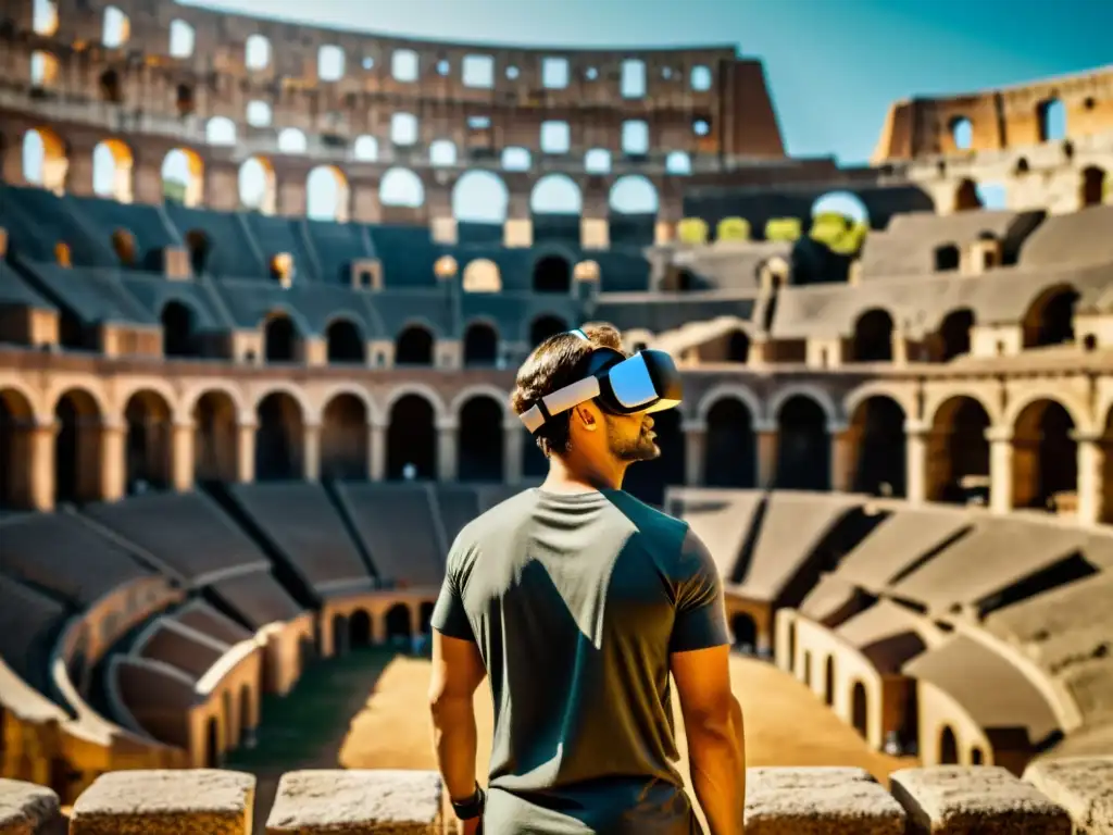 Un usuario de realidad virtual interactúa en el Coliseo romano digital