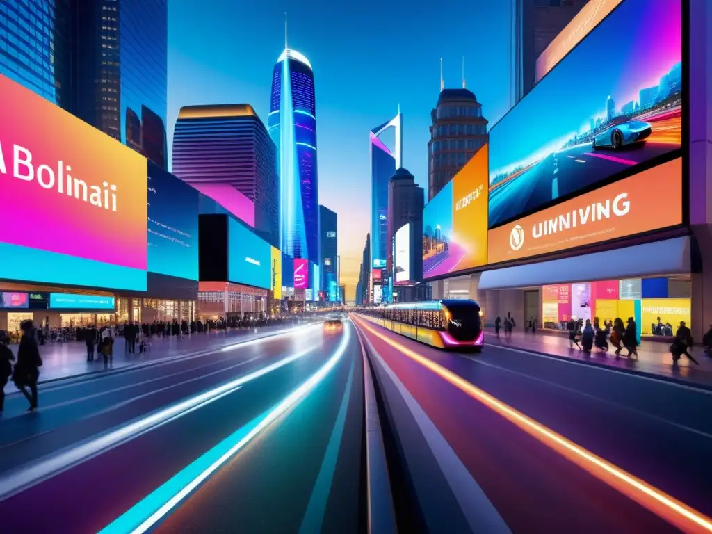 Vibrante calle nocturna de ciudad futurista con tecnologías emergentes y Smart Cities