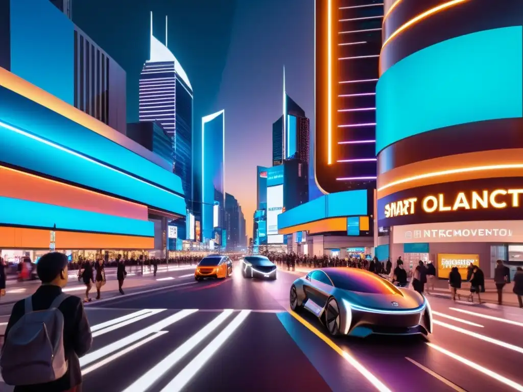Smart City: Protegiendo datos en la era digital Vibrante calle nocturna en una Smart City, mostrando la protección de datos personales con tecnología de vanguardia