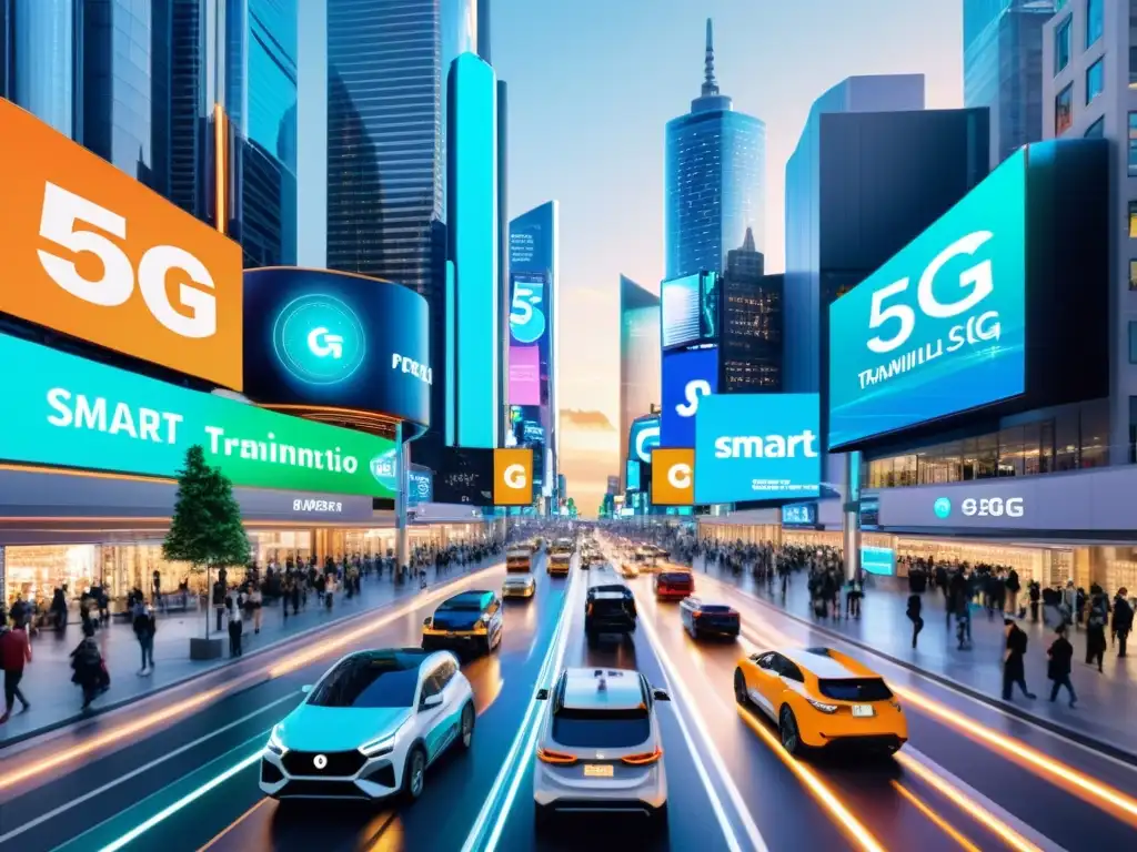 Vibrante ciudad conectada por tecnología 5G