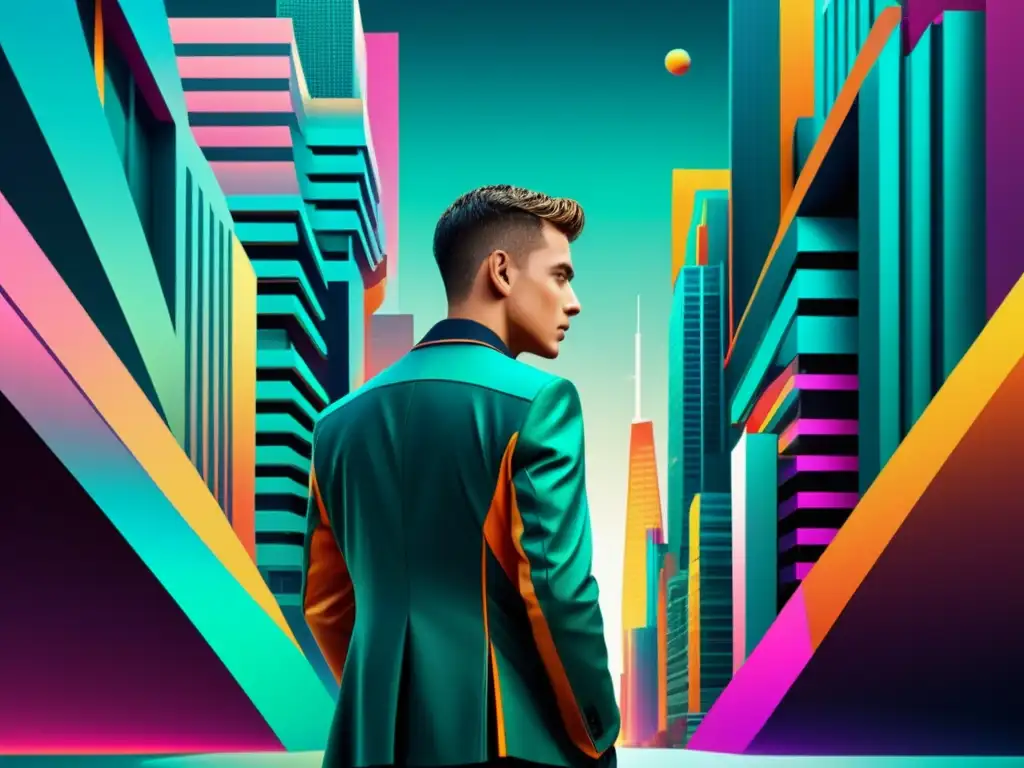 Arte digital futurista: ciudad geométrica vibrante Vibrante ciudad futurista de formas geométricas y colores, evocando avance tecnológico